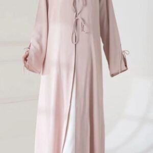 pink abaya with slit and bow